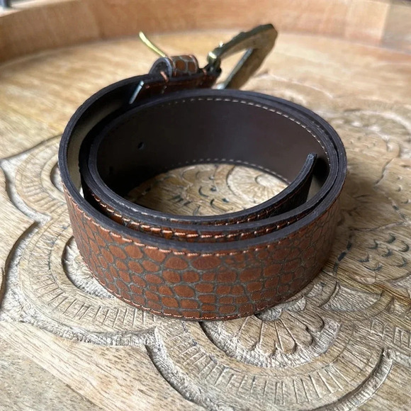 BERGE Croc Embossed Belt Leather Brown Embellished Buckle, Size Small - Picture 14 of 15
